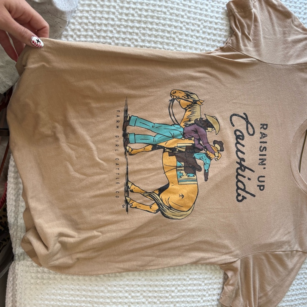 Tan Graphic Tee with Cowboy Design